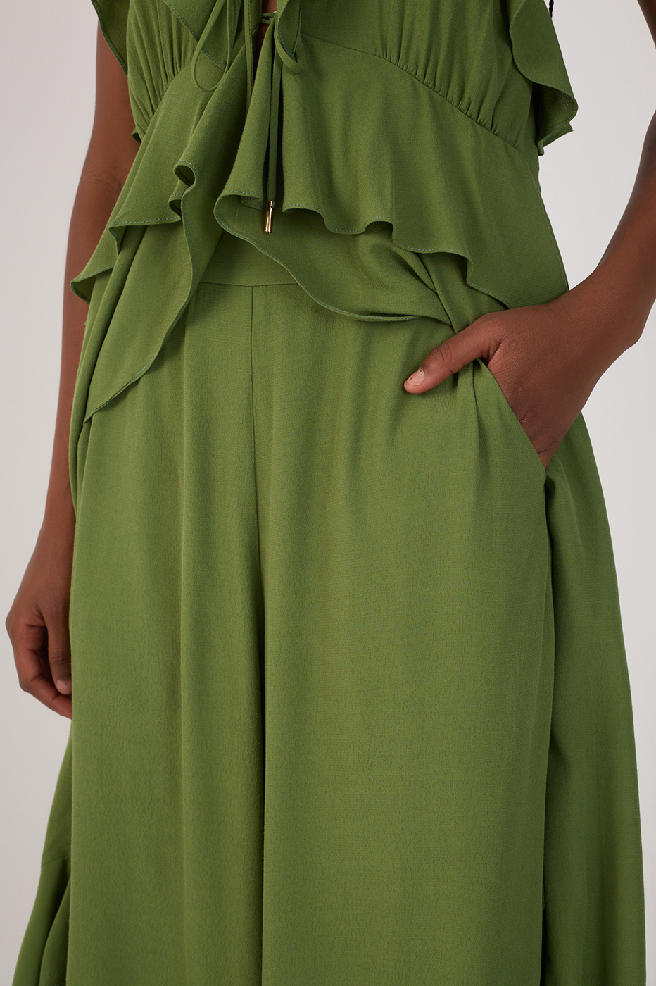 Green Coco Wide-Leg Crepe Pants