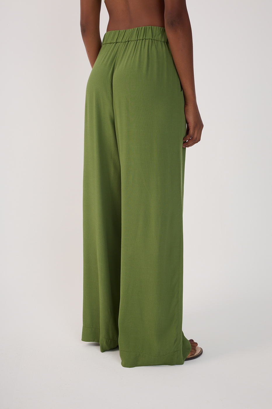 Green Coco Wide-Leg Crepe Pants
