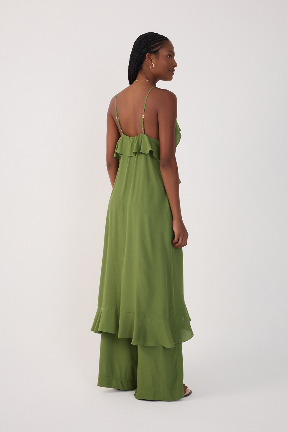 Green Coco Wide-Leg Crepe Pants