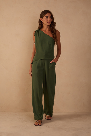 Green Pomar Asymmetric Pockets Pants