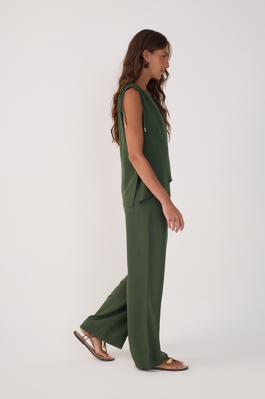 Green Pomar Asymmetric Pockets Pants