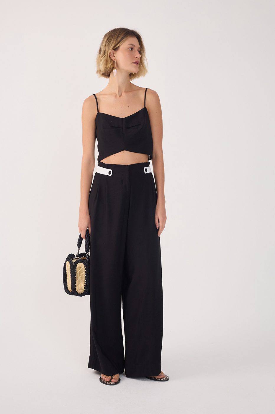 Cotton Cut-Out Waistband Pants