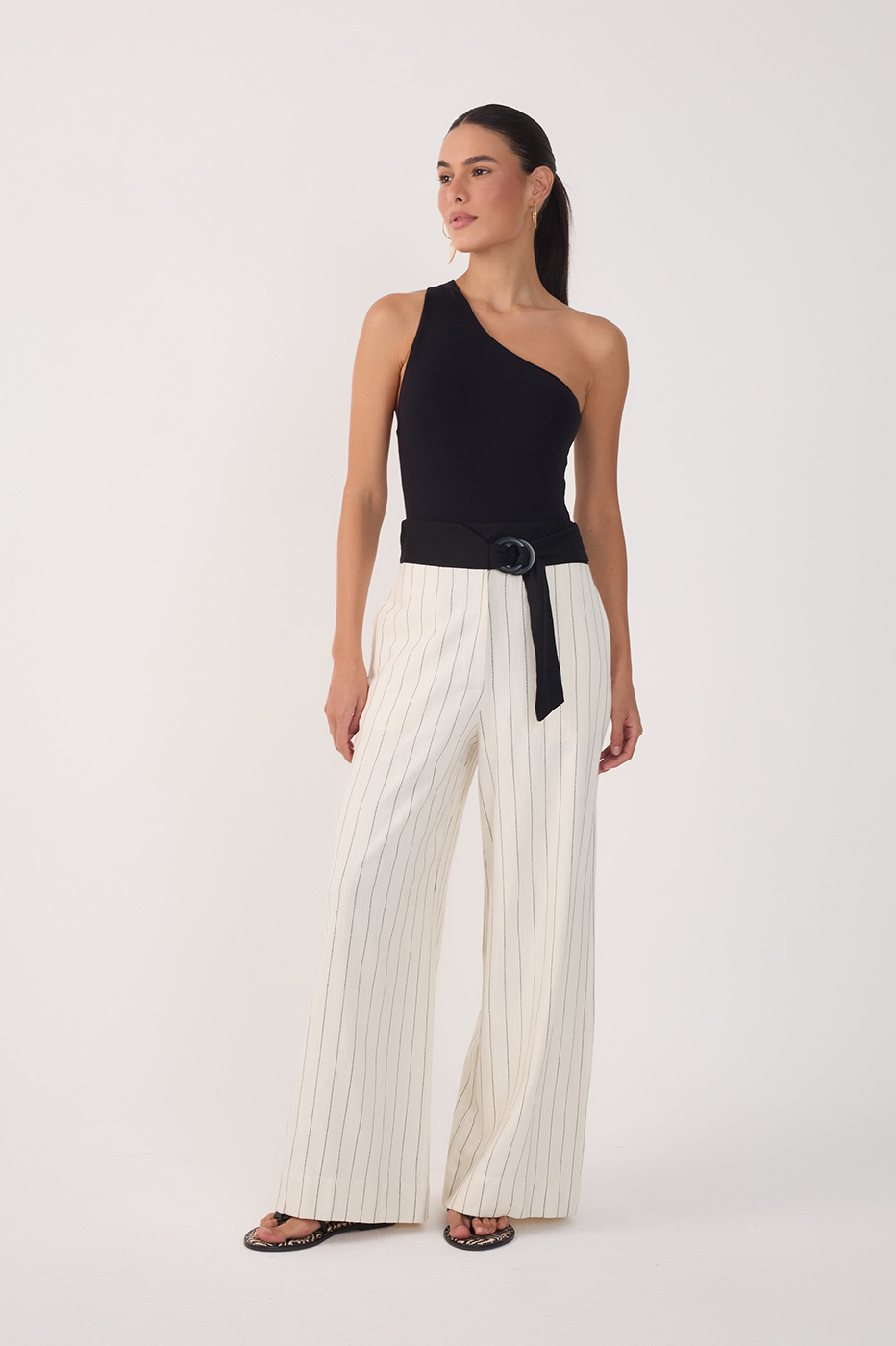 Off-White Stripes Belted Wide-Leg Pants