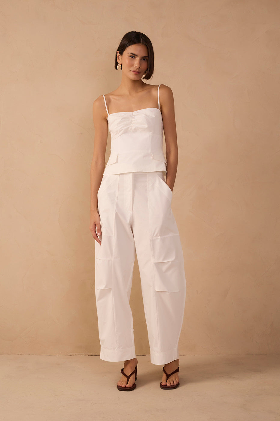 Off-White Topstitching Pleated Cotton Pants