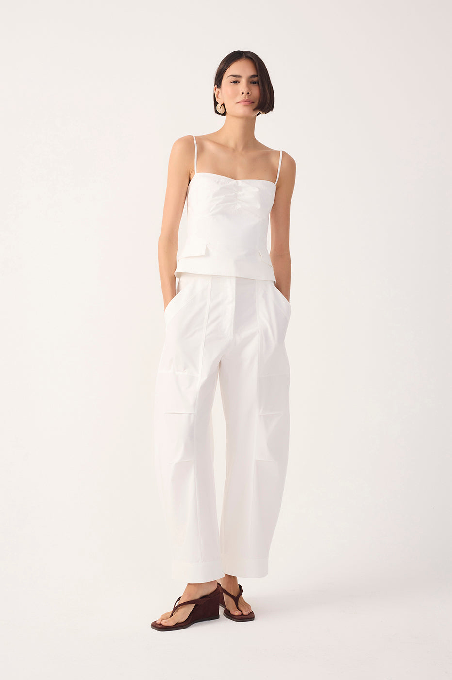 Off-White Topstitching Pleated Cotton Pants