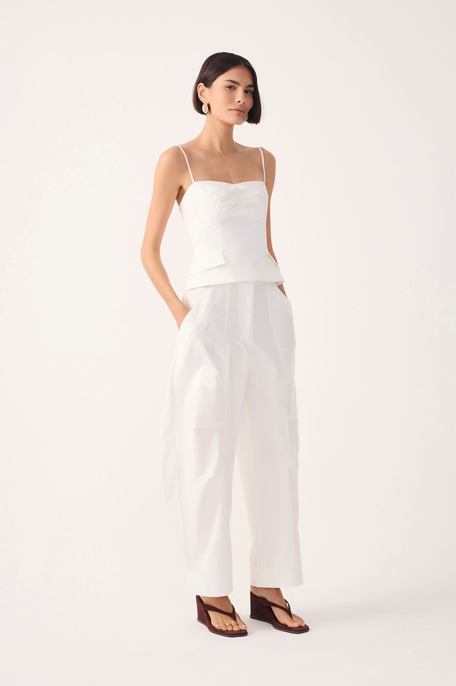 Off-White Topstitching Pleated Cotton Pants