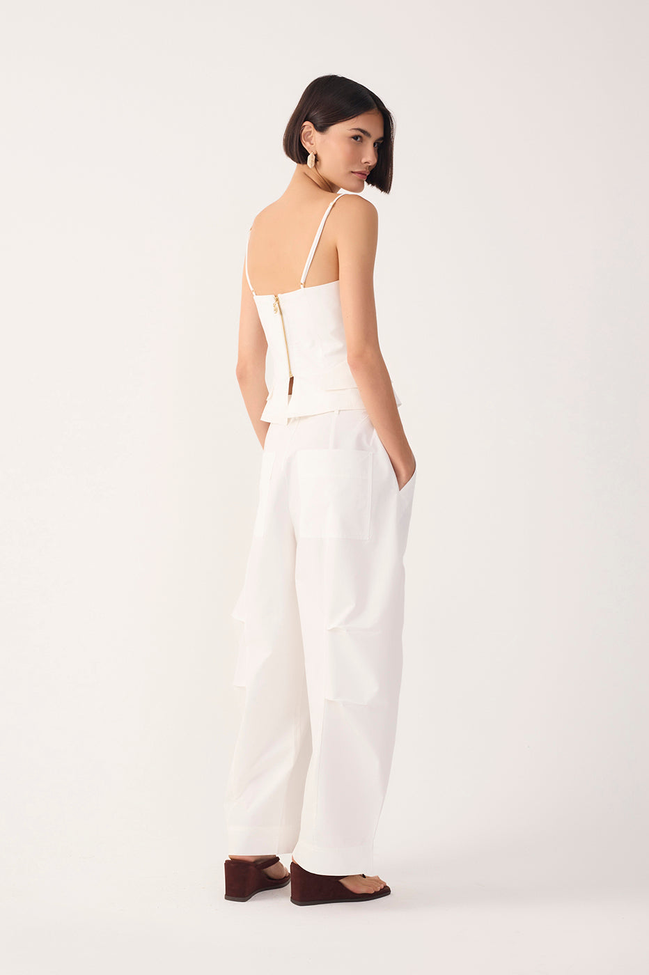 Off-White Topstitching Pleated Cotton Pants