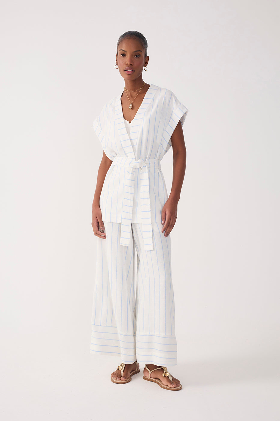 Off-White Stripes Wide-Leg Linen Pants