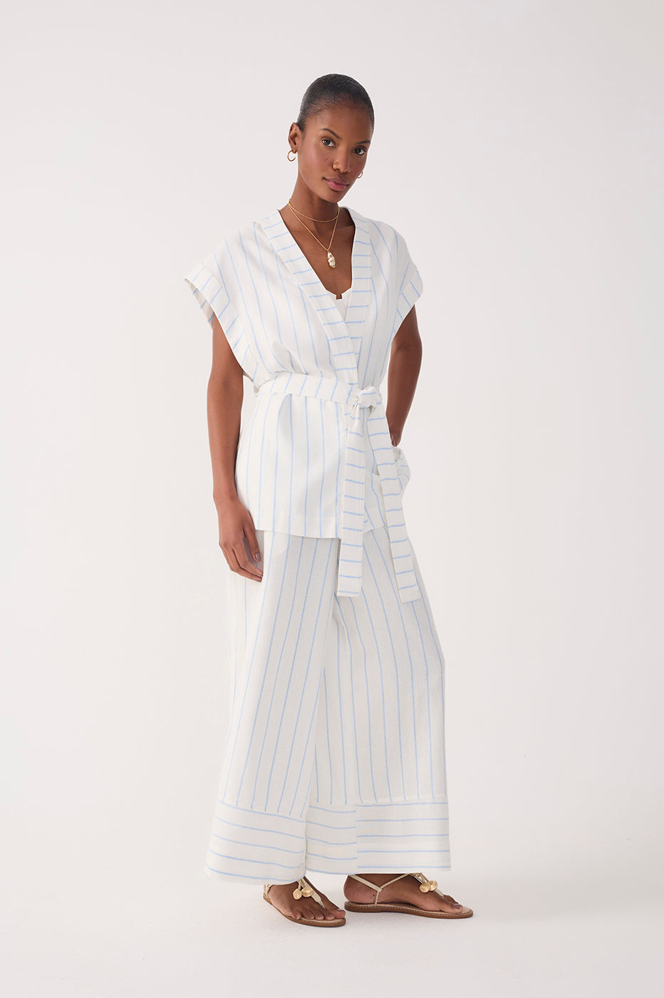 Off-White Stripes Wide-Leg Linen Pants