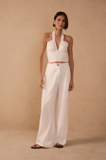 Off-White Pleated Lurex Stripes Linen Pants