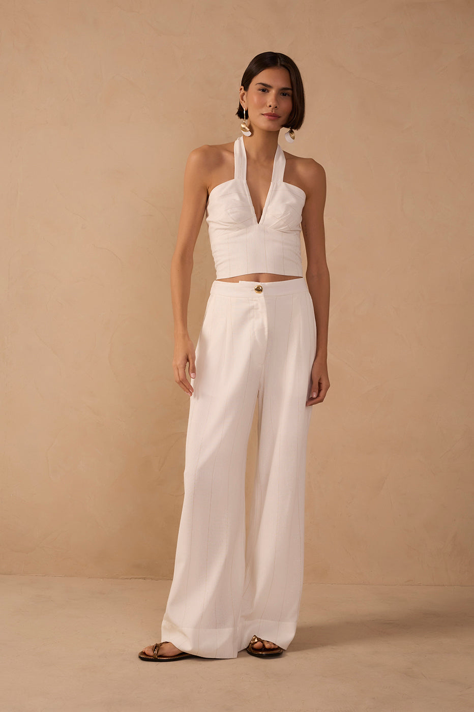 Off-White Pleated Lurex Stripes Linen Pants