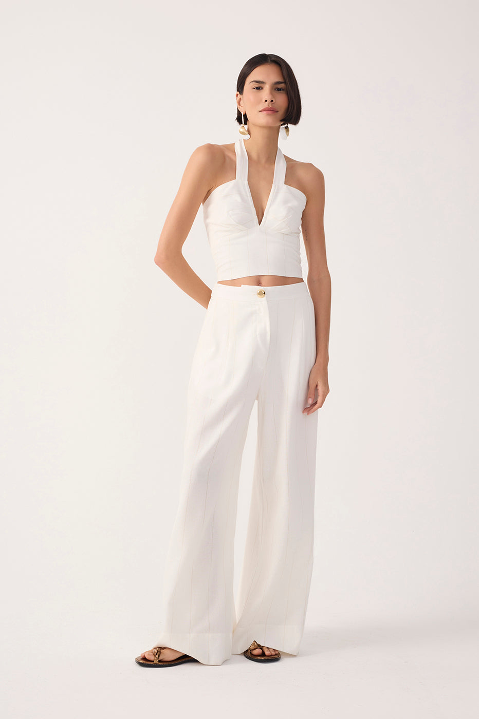 Off-White Pleated Lurex Stripes Linen Pants