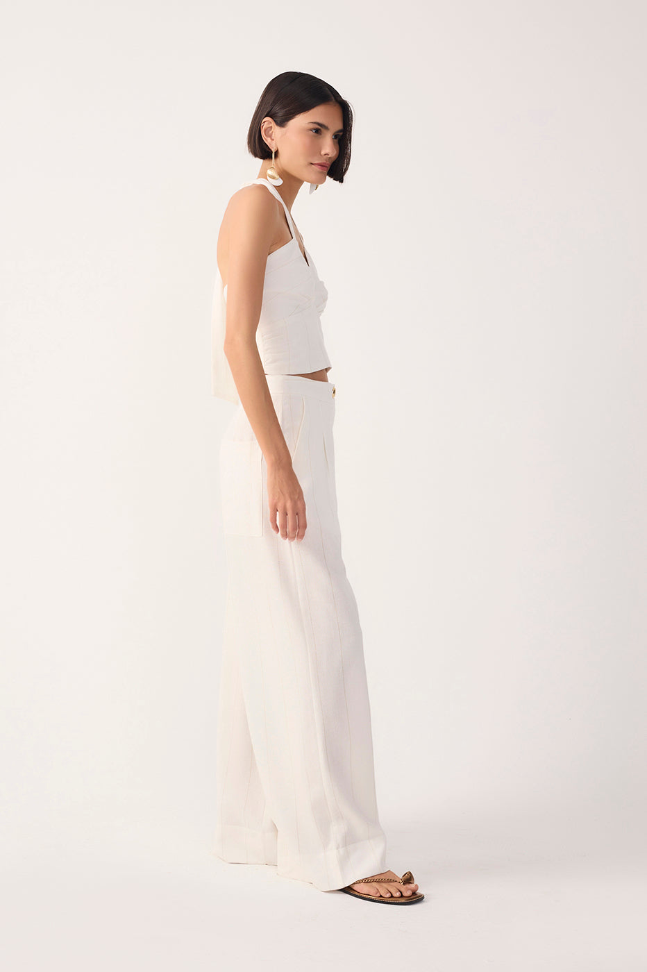 Off-White Pleated Lurex Stripes Linen Pants