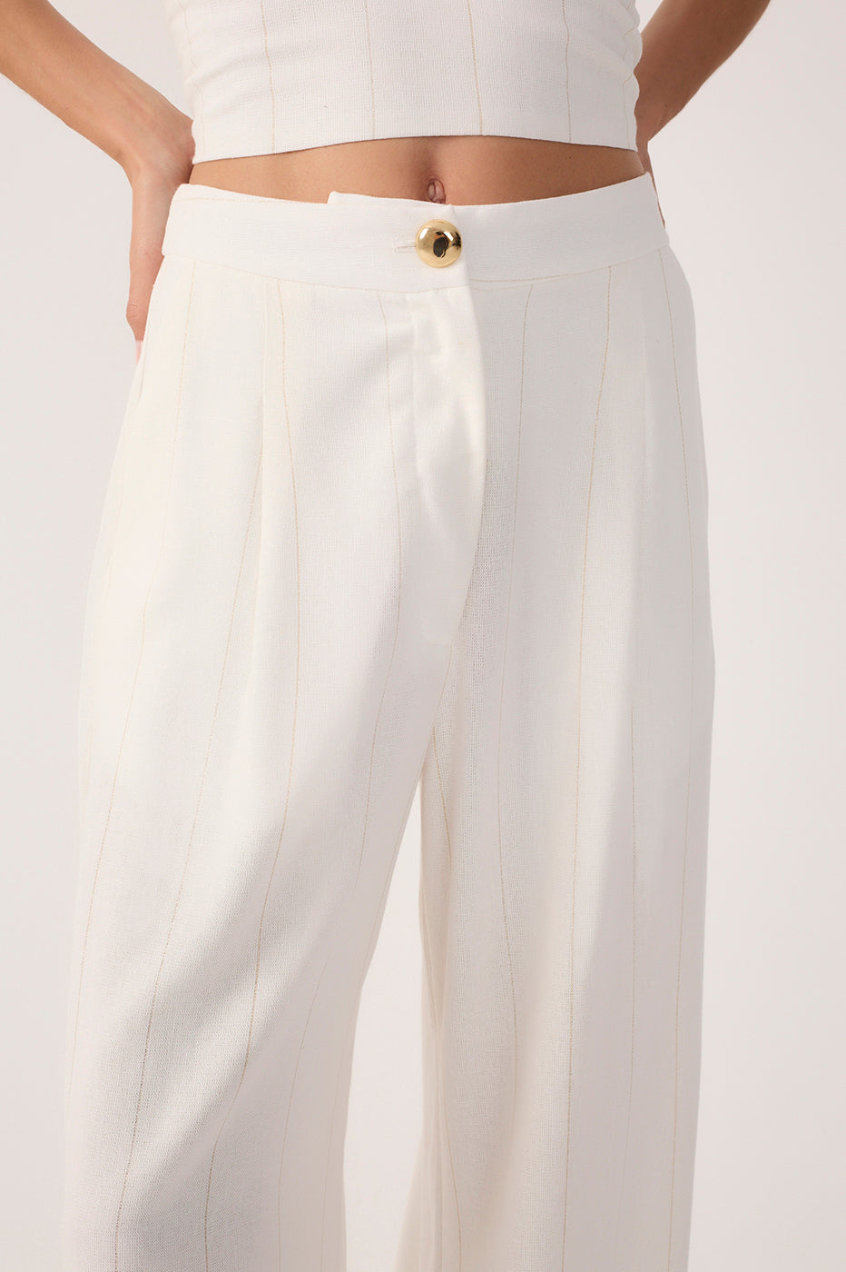Off-White Pleated Lurex Stripes Linen Pants