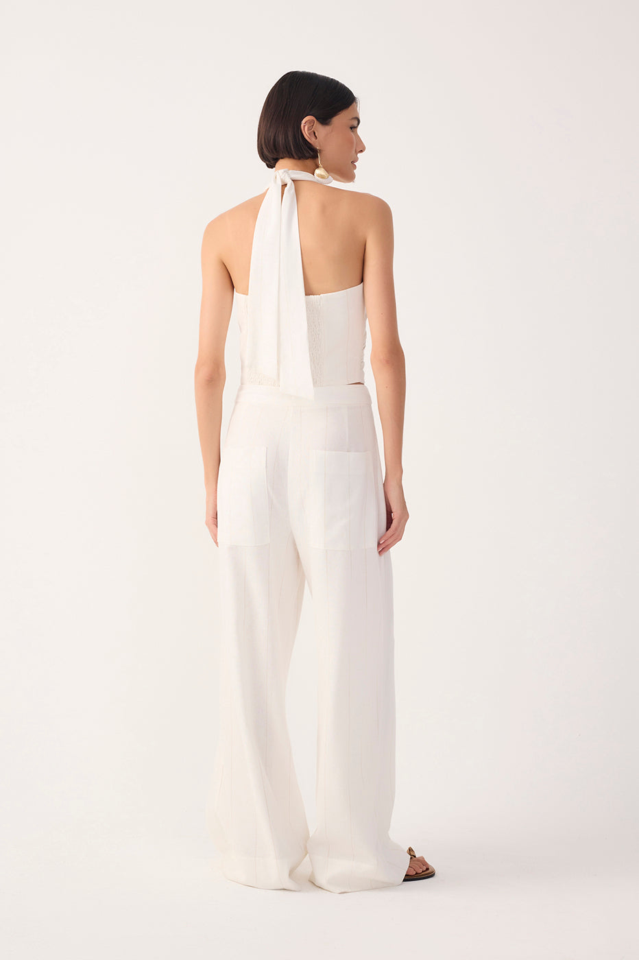 Off-White Pleated Lurex Stripes Linen Pants