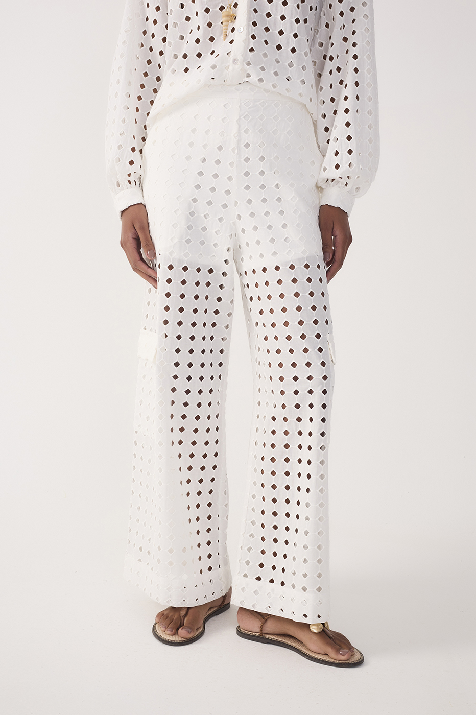 Off-White Lace Lined Cargo Pockets Pants