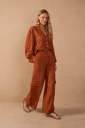 Brown Lace Lined Cargo Pockets Pants