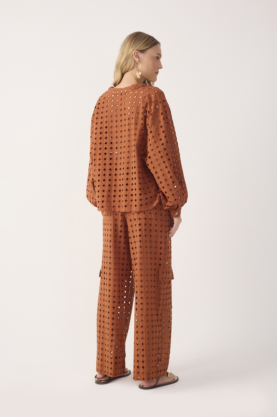 Brown Lace Lined Cargo Pockets Pants