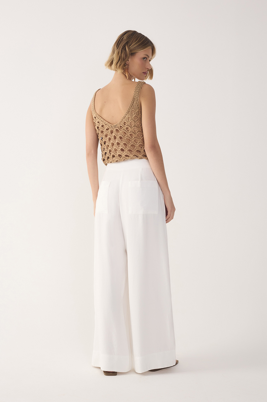 Off-White Wide-Leg Tie Waist Pants