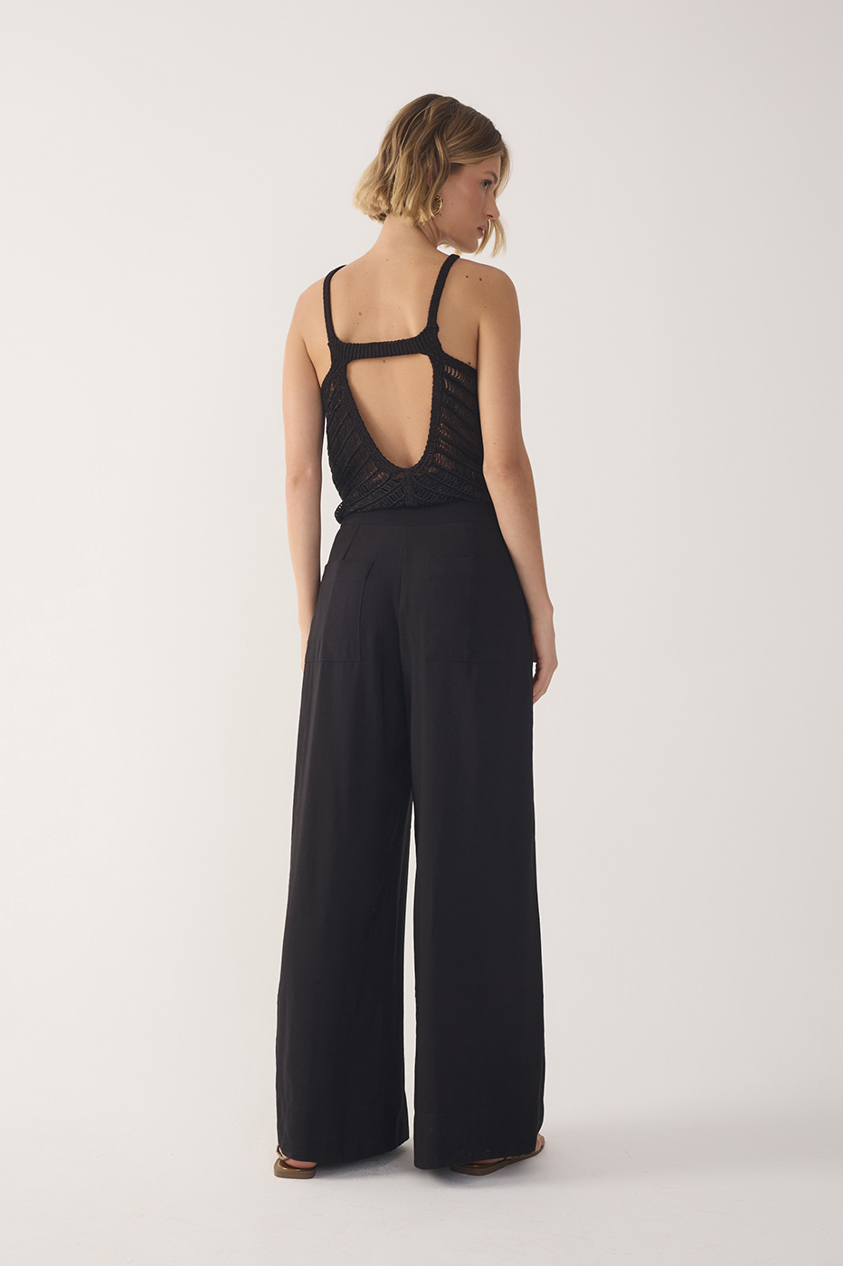 Black Wide-Leg Tie Waist Pants