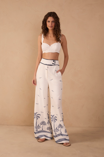 Off-White Embroidered Linen Pants