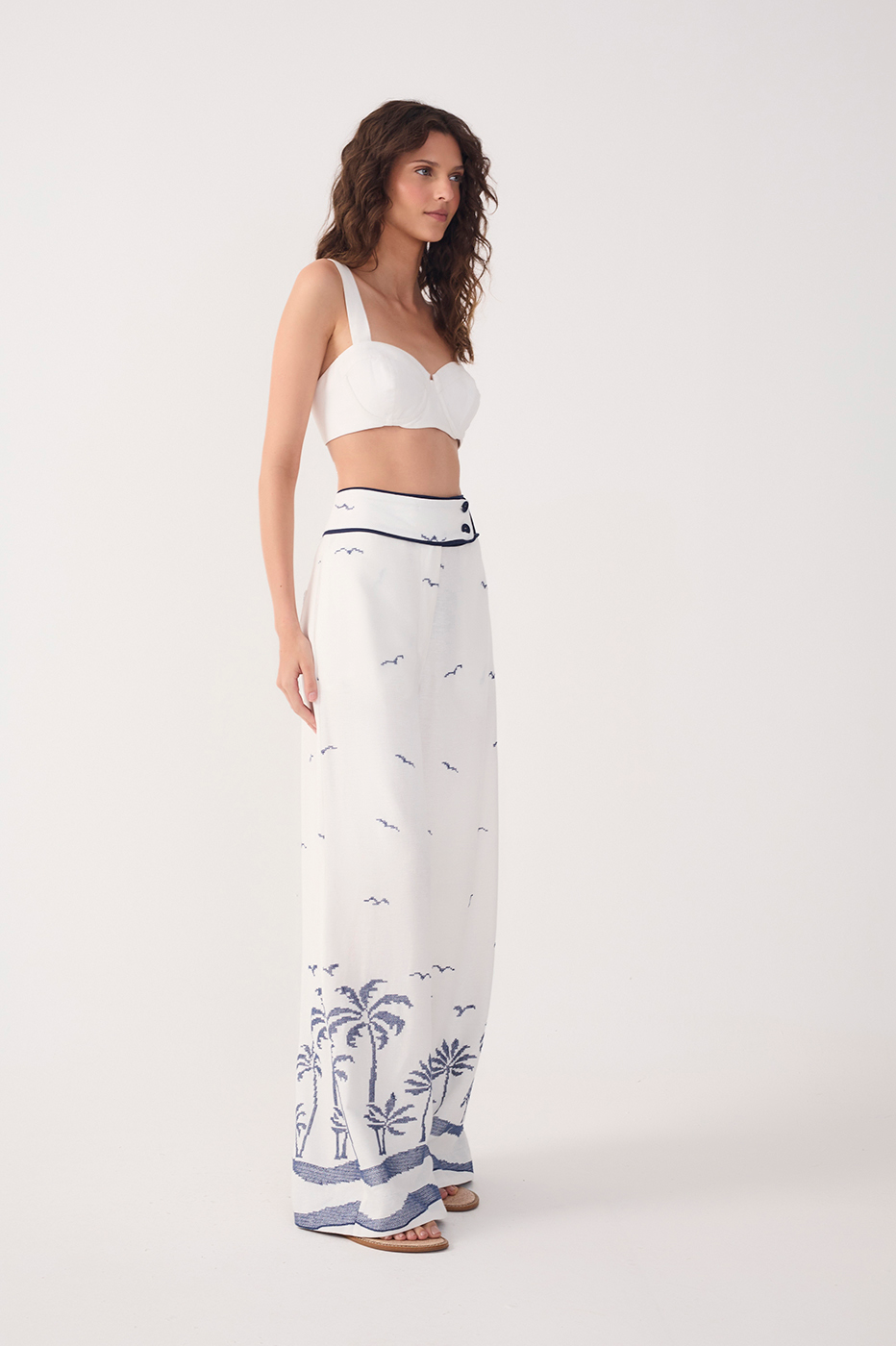 Off-White Embroidered Linen Pants