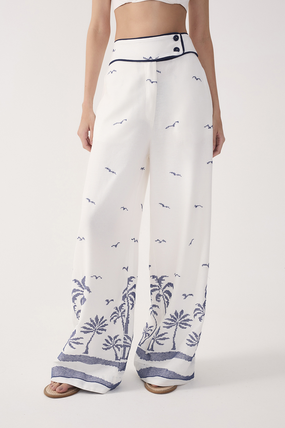 Off-White Embroidered Linen Pants