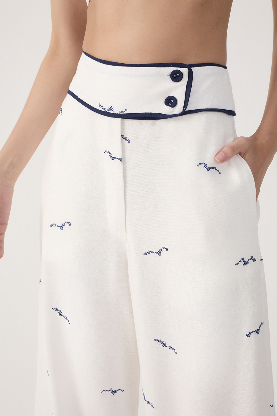 Off-White Embroidered Linen Pants