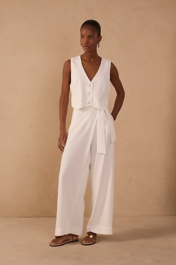 Off-White Wrap Wide-Leg Linen Pants