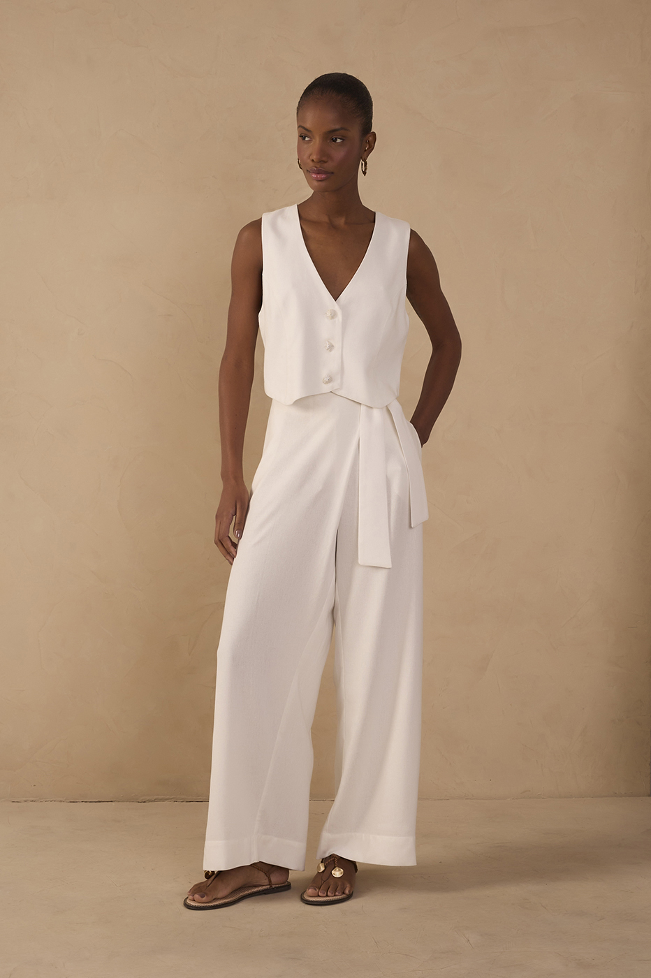Off-White Wrap Wide-Leg Linen Pants