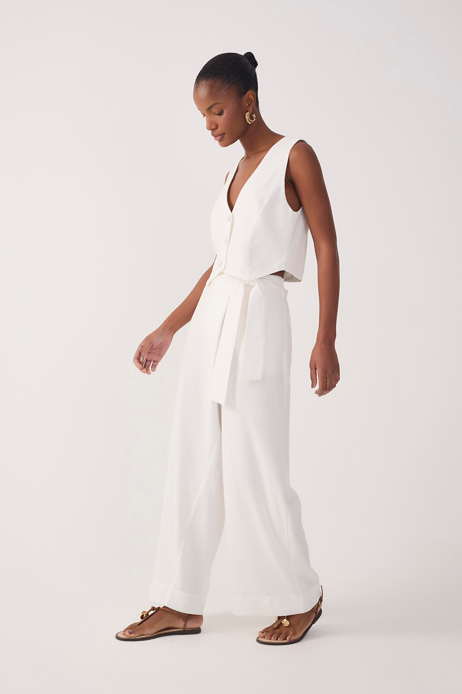 Off-White Wrap Wide-Leg Linen Pants