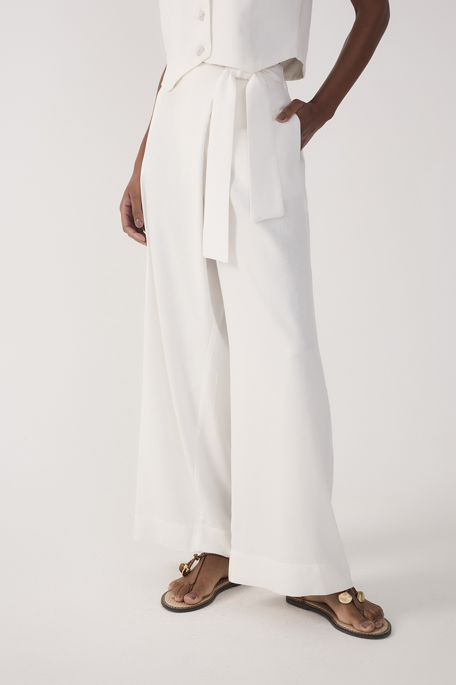 Off-White Wrap Wide-Leg Linen Pants