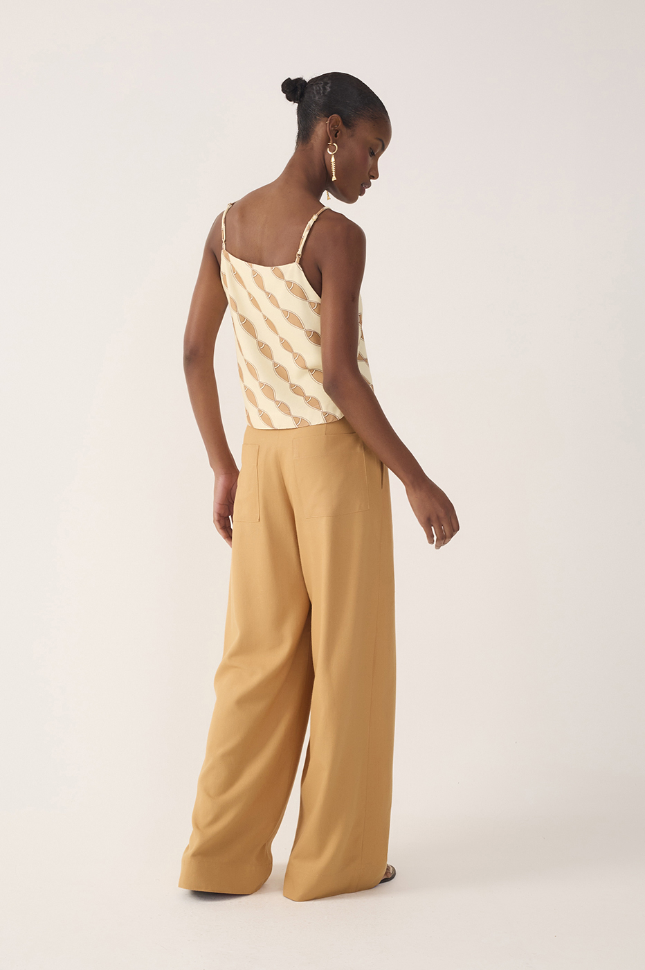 Beige Wrap Wide-Leg Linen Pants