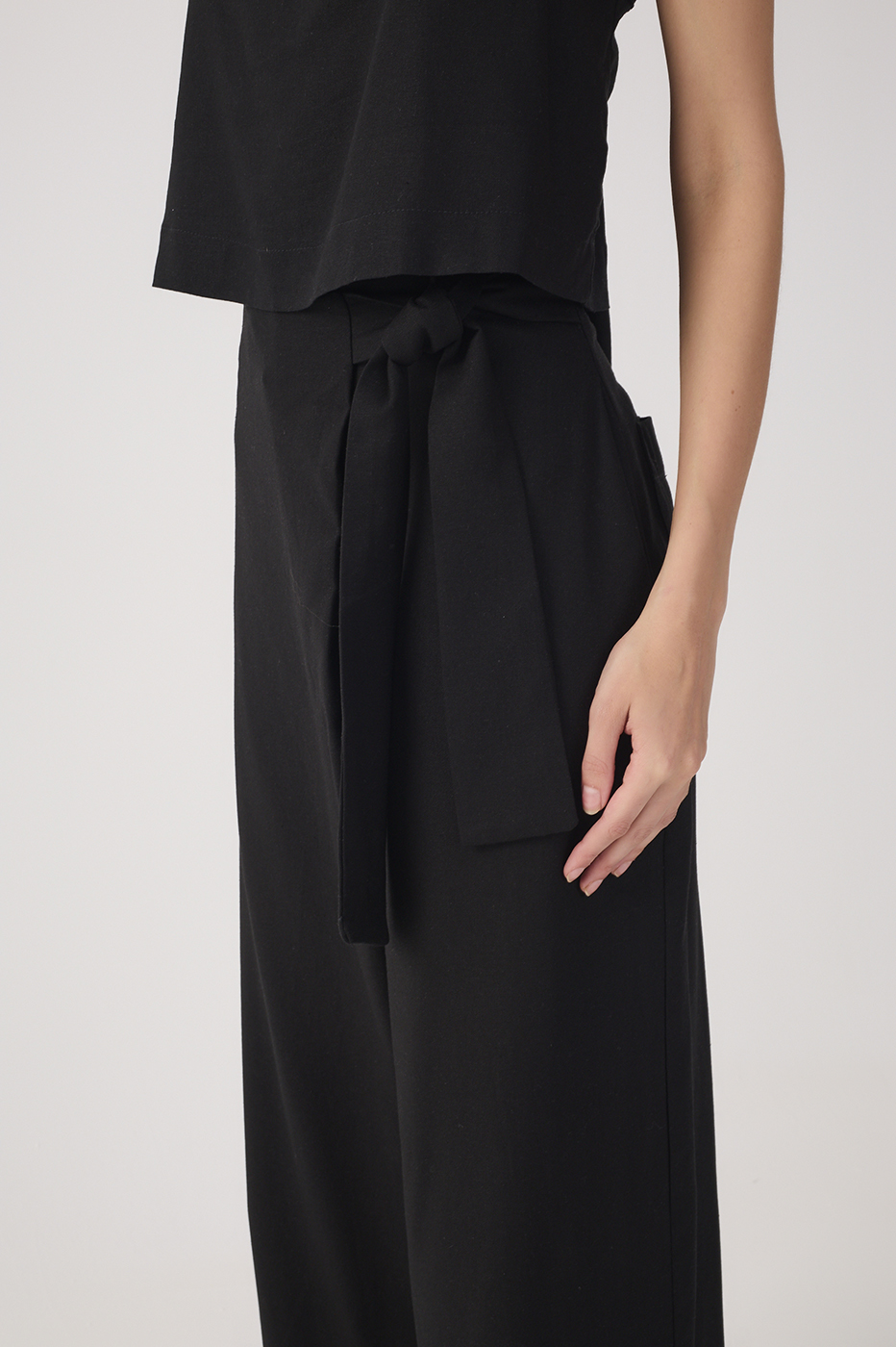 Black Wrap Wide-Leg Linen Pants