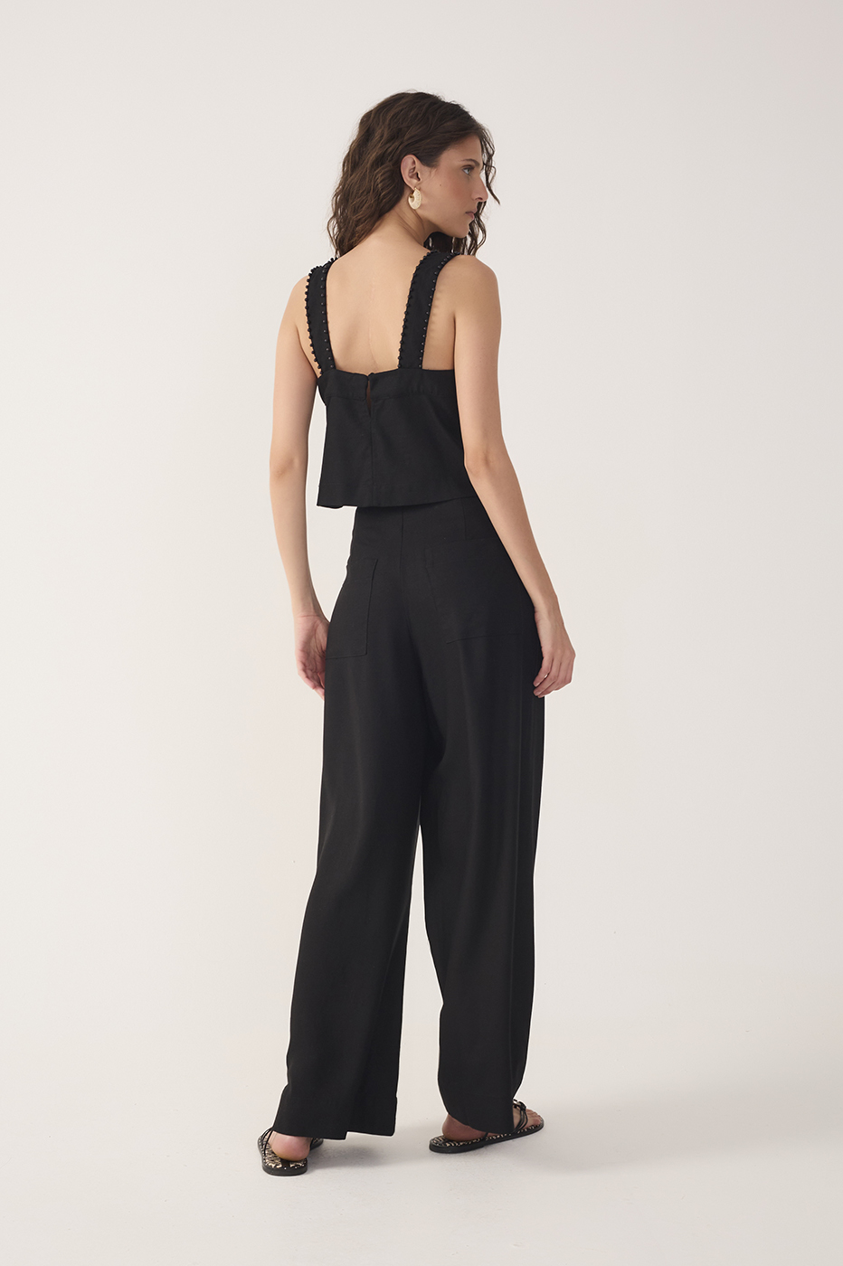 Black Wrap Wide-Leg Linen Pants