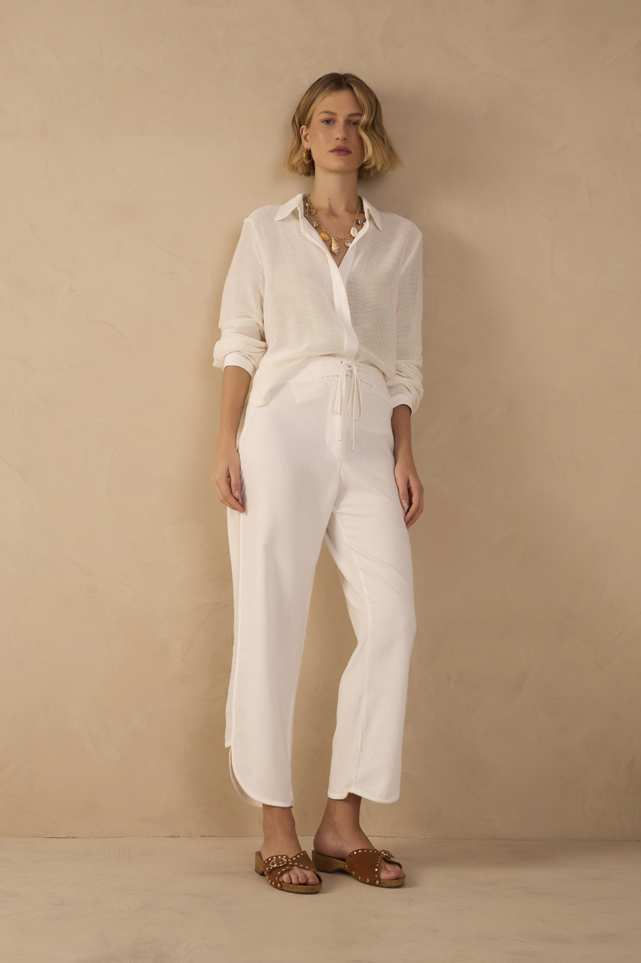 Off-White Drawstring Mesh Linen Pants