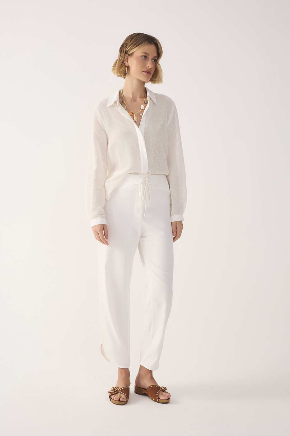 Off-White Drawstring Mesh Linen Pants