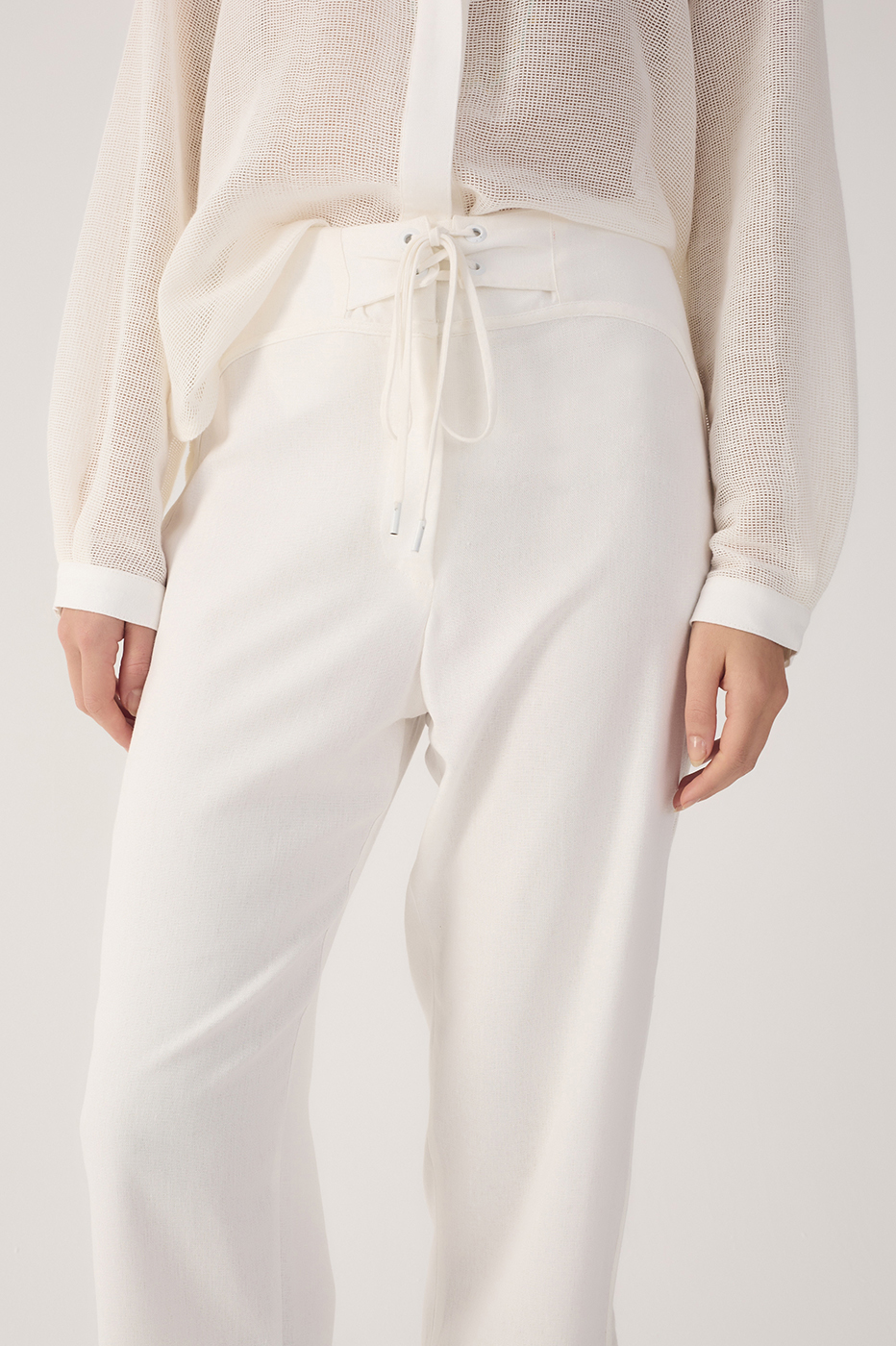 Off-White Drawstring Mesh Linen Pants