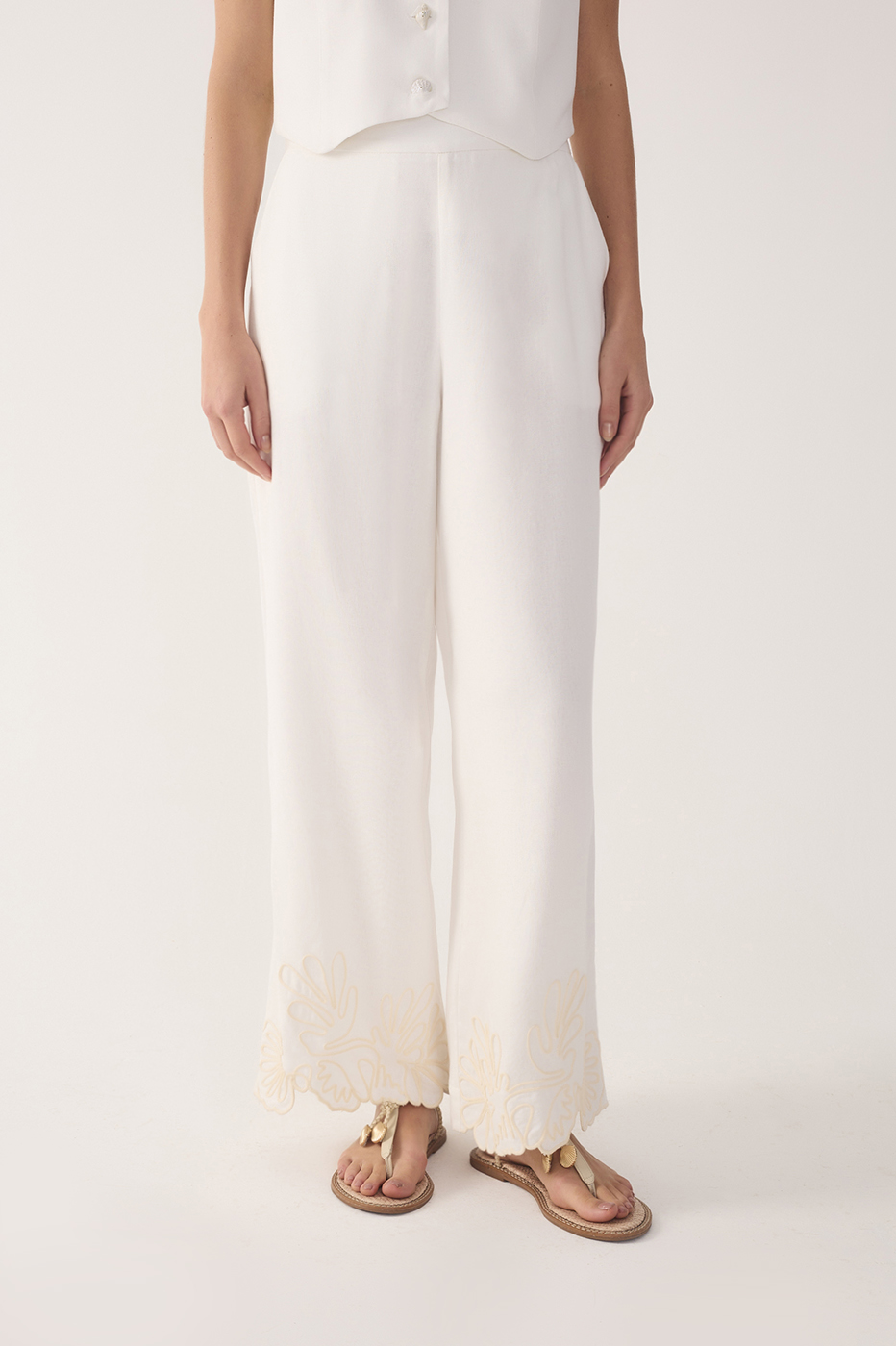 Off-White Embroidered Hem Linen Pants