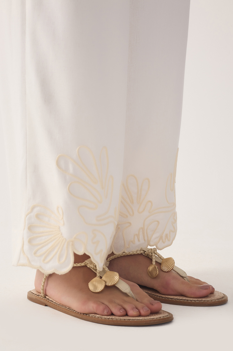 Off-White Embroidered Hem Linen Pants