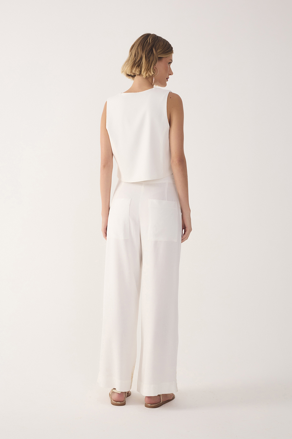 Off-White Embroidered Hem Linen Pants