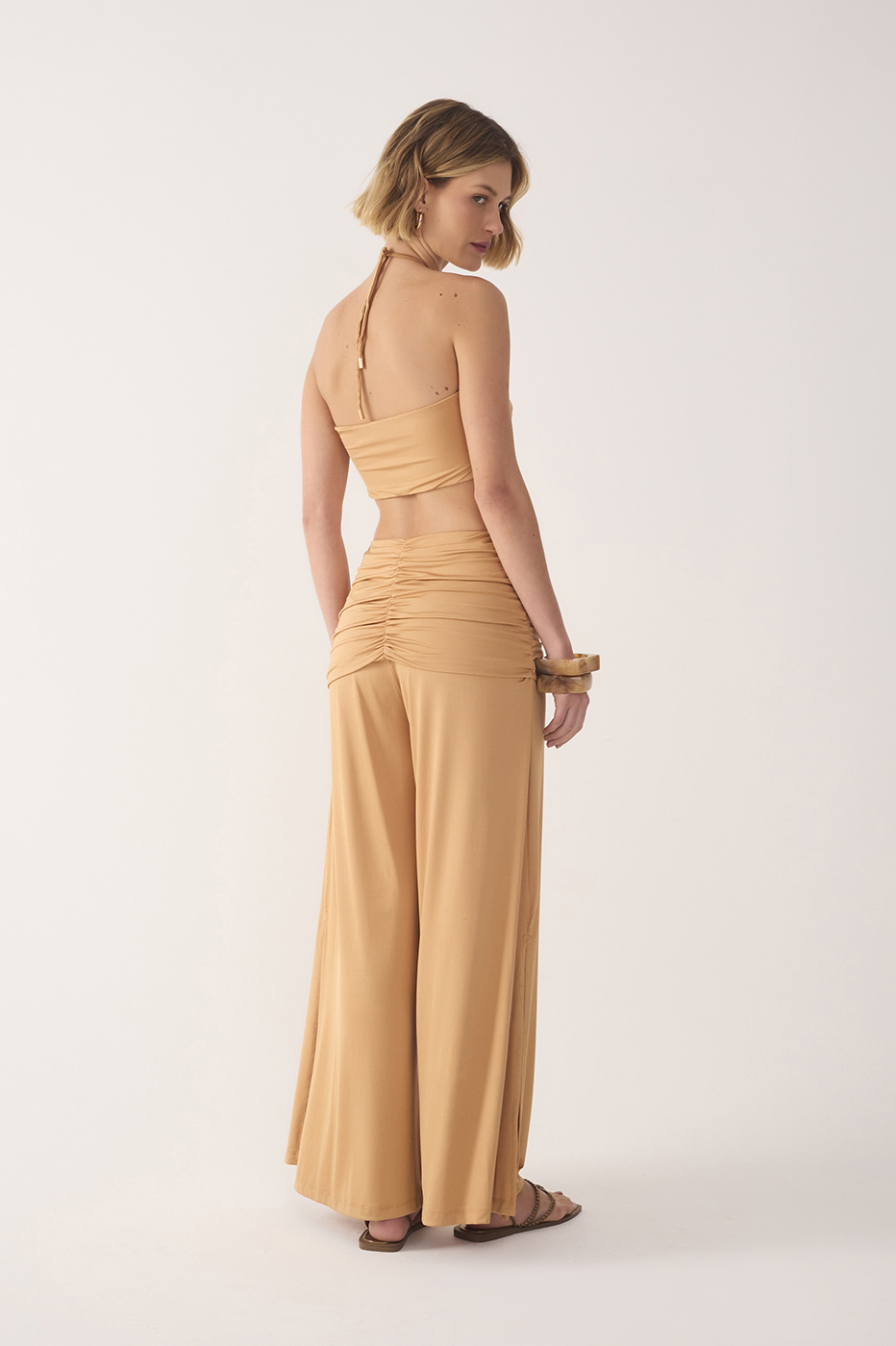 Beige Ruched Jersey Pants