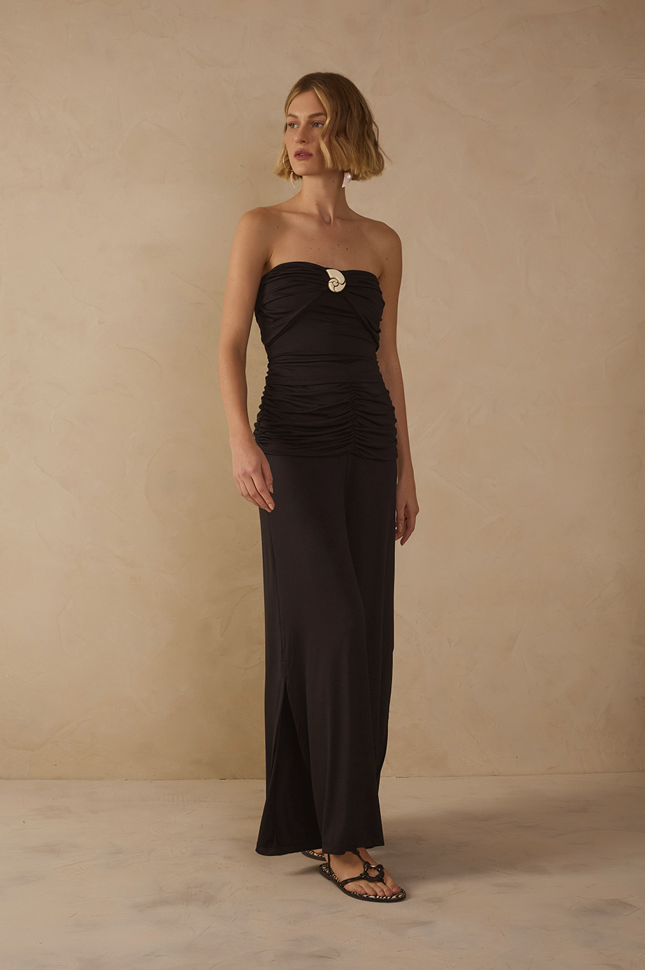 Black Ruched Jersey Pants