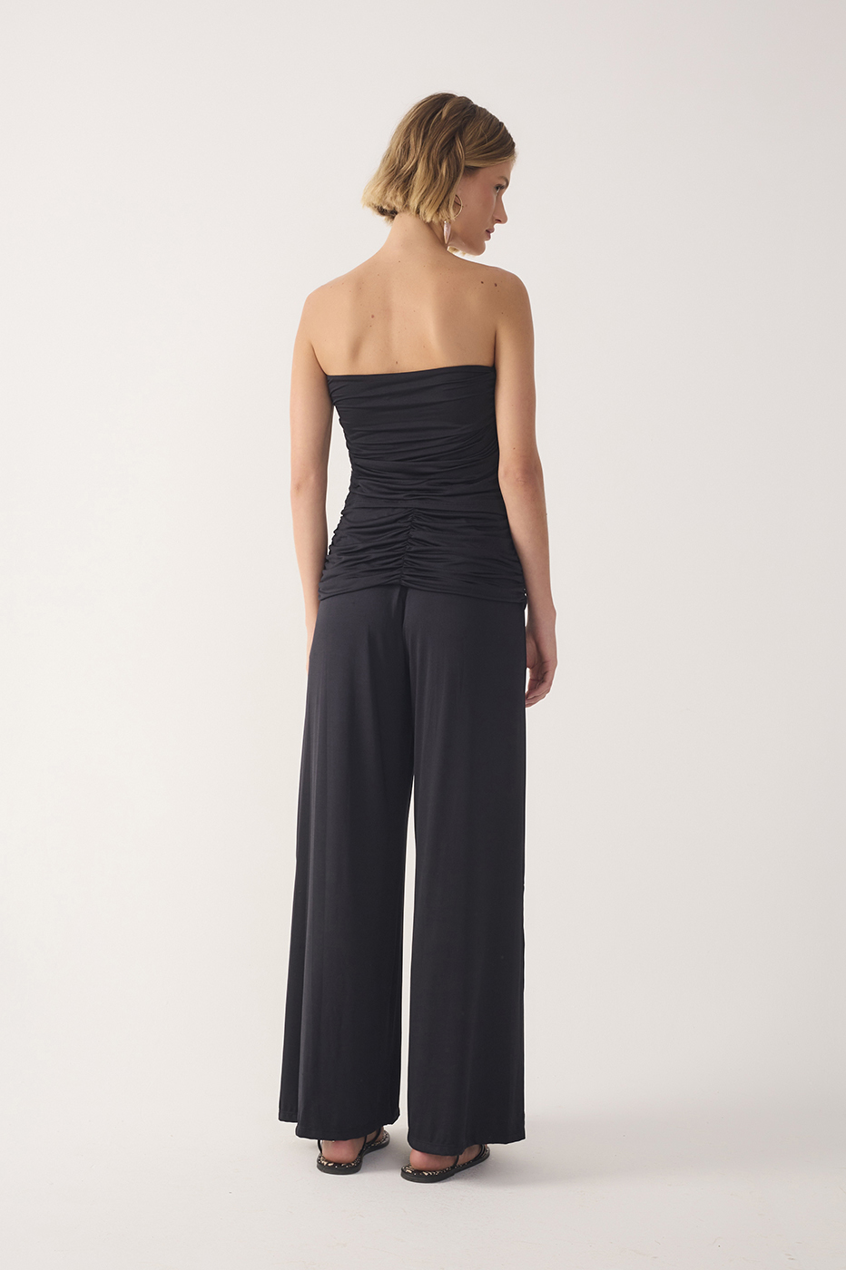 Black Ruched Jersey Pants