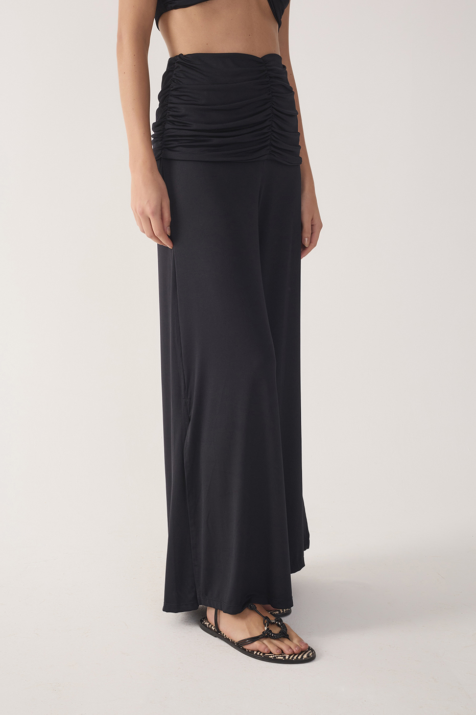Black Ruched Jersey Pants