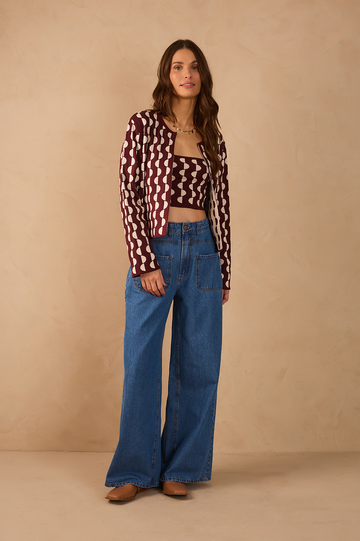 Denim Pockets Wide-Leg Pants