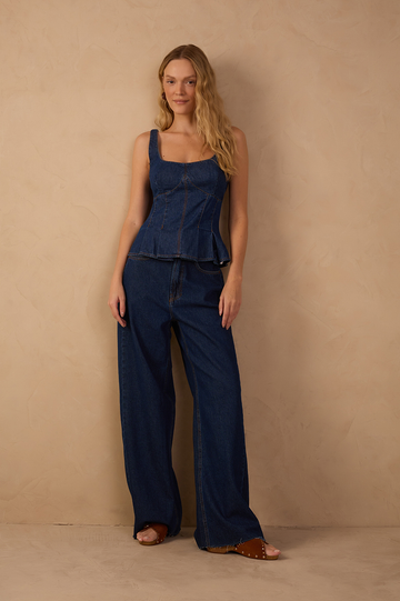 Denim Pockets Straight Pants