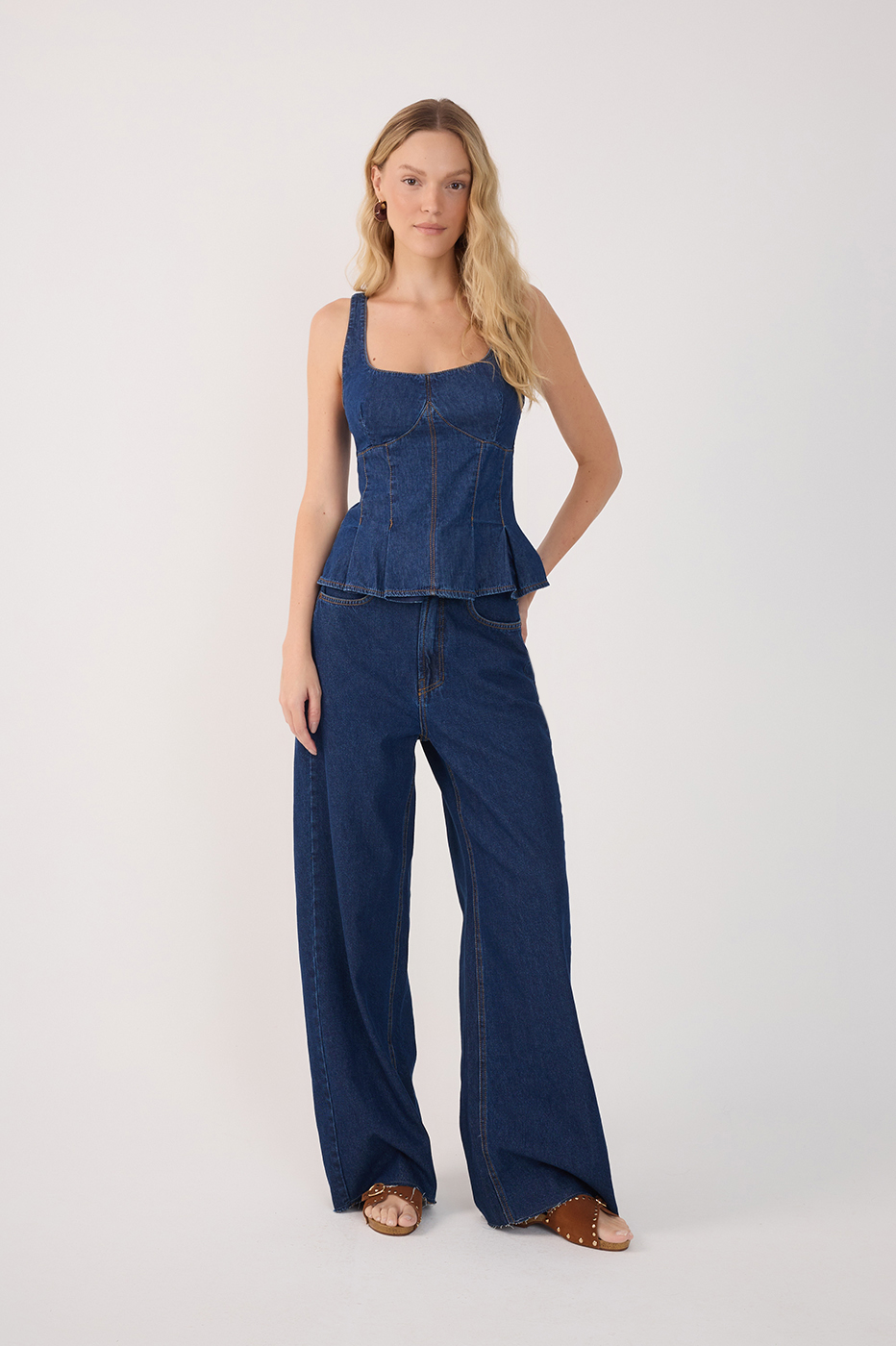 Denim Pockets Straight Pants
