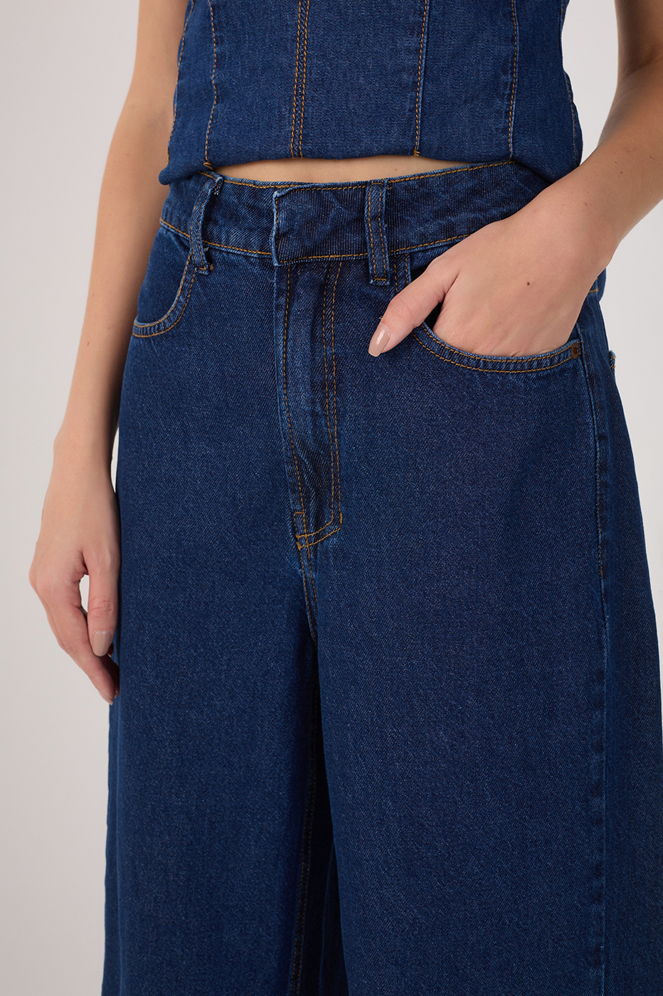Denim Pockets Straight Pants