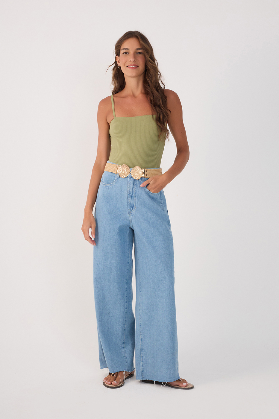 Light Denim Pockets Straight Pants